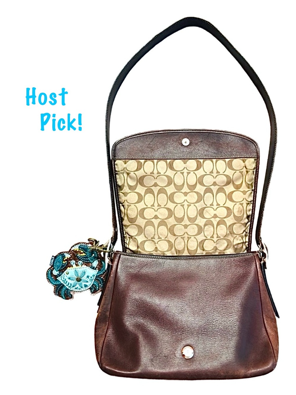 COACH ~ Leather Flap Crossbody Bag Monogrammed Interior Brass Hardware circa ‘02